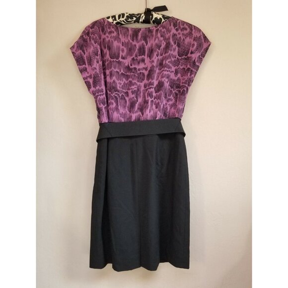 Classiques Entier Womens Ruffle Belted Sheath Dress Size 6 Pink Black Cap Sleeve - Picture 2 of 8